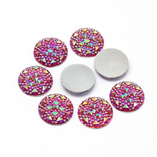 CA429 - 10 pcs Druzy Resin Embellishment Cabochons Pink Red Fuchsia Multicolor Iridescent AB - 20mm - Shimmer Style