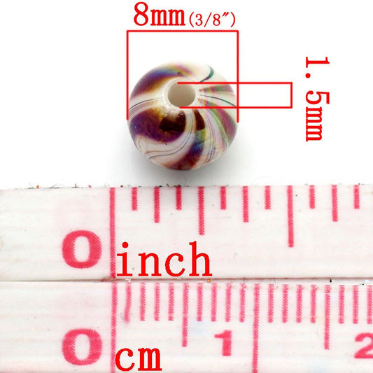 BD439 - 300 pcs Acrylic Glossy Marble Round Gumball Bubble Gum Striped AB Beads, 8mm - Assortment of Colors - 1.5mm Hole Size
