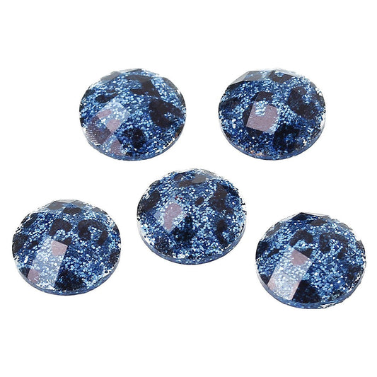 CA251 - 10 pcs Resin Embellishment Cabochons Blue and Black - 12mm - Faceted Glitter Dome Design - Animal Print