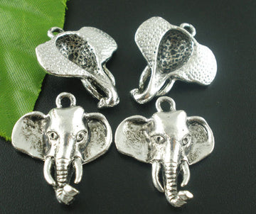 P713 - 20pcs. Antique Silver Elephant Head Charms Pendants - 26 x 22mm (1 x 0.86 inch)