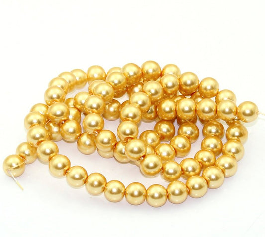 BD141 - 10mm Champagne Yellow Glass Pearl Imitation Round Beads - 16 inch strand