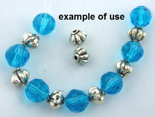 BD328 - 55 pcs Antique Silver Spiral Lantern Melon Round Spacer Beads - 8mm - Hole Size: 1.3mm