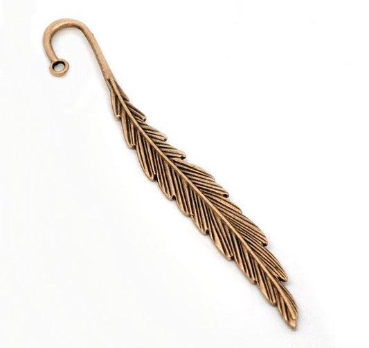 BM002 - 5 pcs. Copper Tone Feather Leaf Bookmark Hooks 12cm (4.72 in)