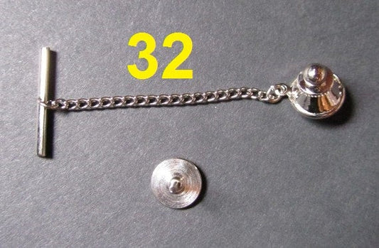 TC037D - 32 Sets - Silver Tone Tie Tacks (Spring Loaded Clutch and Chain)