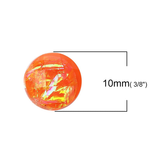 CA431 - 10 pcs Resin Embellishment Cabochons Mosaic Metal Foil Orange - 10mm - Multicolor