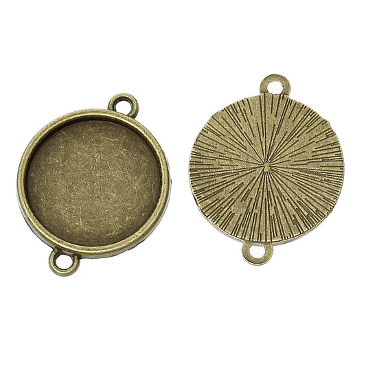 P457B - 50 pcs. Antique Bronze Circle Round Bezel Cabochon Cameo Connector Tags Trays - 27mm x 21mm - 18mm Glue Pad