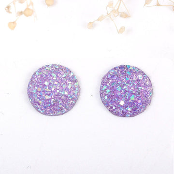 CA055 - 10 pcs Druzy Resin Embellishment Cabochons Purple Lavender - 12mm - Dome Circle