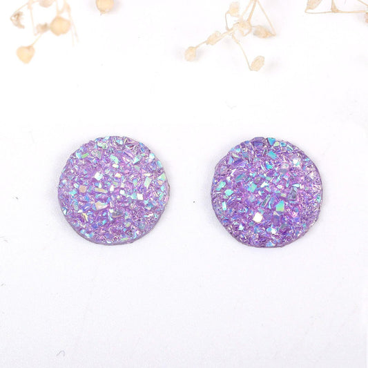 CA055 - 10 pcs Druzy Resin Embellishment Cabochons Purple Lavender - 12mm - Dome Circle