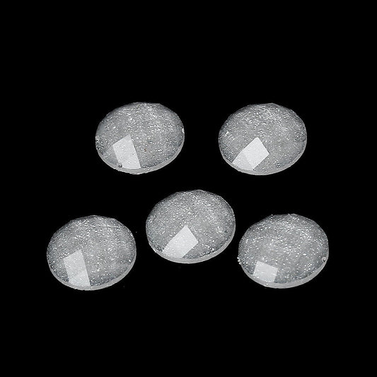 CA254 - 10 pcs Resin Embellishment Cabochons White Clear - 8mm - Faceted Glitter Dome Design