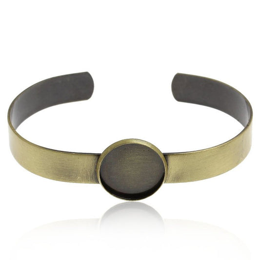 B040 - 5 pcs. Antique Bronze Bangle Bezel Cabochon Open Cuff Bracelets - 15.5cm - 16mm Glue Pad - Made of Copper!