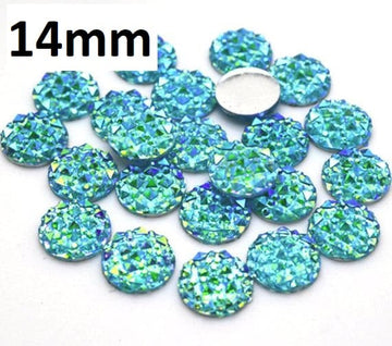 RC0053 - 10 pcs Druzy Resin Embellishment Cabochons Blue Ice Mint Multicolor AB - 14mm - Shimmer Style