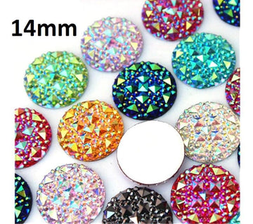 RC0057 - 10 pcs Druzy Resin Embellishment Cabochons Assortment Multicolor AB - 14mm - Shimmer Style