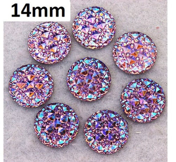 RC0056 - 10 pcs Druzy Resin Embellishment Cabochons Purple Multicolor AB - 14mm - Shimmer Style