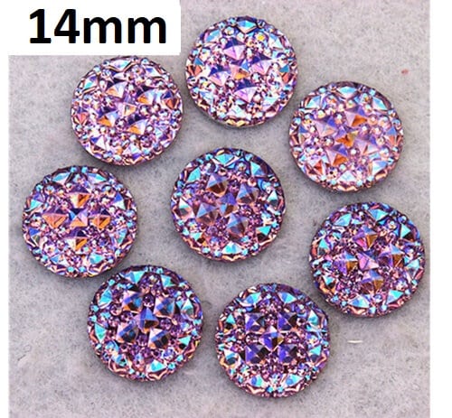 RC0056 - 10 pcs Druzy Resin Embellishment Cabochons Purple Multicolor AB - 14mm - Shimmer Style