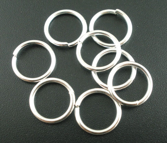 J029 - 100 pcs. Silver Plated Open Jump Rings - 14mm - 15 Gauge (1.5mm thick)