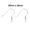 E064 - 2 pcs (1 pair) 925 Sterling Silver Earring Hooks with Spring and Ball - 18x18mm - Platinum Plated