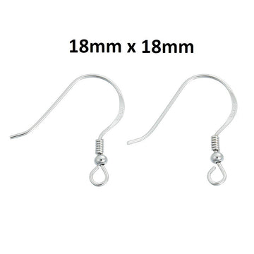 E064 - 2 pcs (1 pair) 925 Sterling Silver Earring Hooks with Spring and Ball - 18x18mm - Platinum Plated