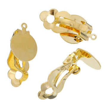 E134 - 10 pcs. Gold Plated Hinged Earring Posts Studs Clips Settings Cabochons Posts - 12mm Glue Pad Setting
