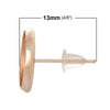E184 - 10 pcs. Rose Gold Plated Earring Posts Studs Settings Bezels Cabochons Tacks- 12mm Glue Pad Setting