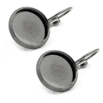E053A - 20 pcs. Gunmetal Earring Clips Settings Lever Back Bezels Cabochons - 12mm Glue Pad Setting