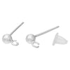 E237 - 4 pcs. (2 pairs) 925 Sterling Silver Earring Ball Posts Studs Settings with Loop - 14mm x 6mm