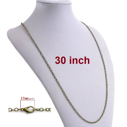 N079 - 12 pcs. Antique Bronze Cable Chain Link Necklaces 30" - (3 x 4mm Links) - Lobster Clasps - Claw Clasps