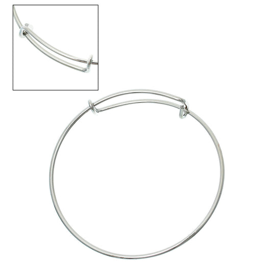 B043 - 10 pcs. Silver Tone Bangle Adjustable Slide On Bracelets 18cm (7.09")