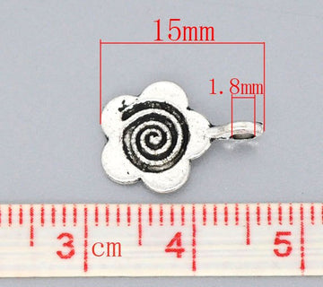 BA030 - 50 pcs. Antique Silver Flower Glue On Bails - 15mm x 11mm