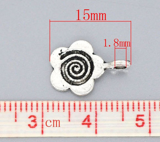 BA030 - 50 pcs. Antique Silver Flower Glue On Bails - 15mm x 11mm