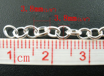 N136 - 4M (13.12 Ft) - Silver Plated Rolo Chain - 3.8mm Links - Link-Opened Chain