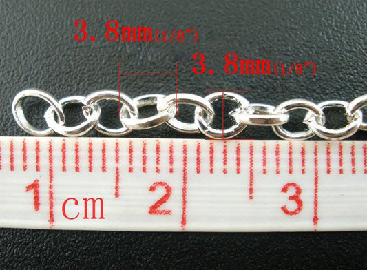 N136 - 4M (13.12 Ft) - Silver Plated Rolo Chain - 3.8mm Links - Link-Opened Chain