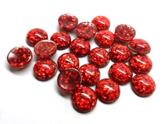 CA332 - 10 pcs Druzy Resin Embellishment Cabochons - 10mm - Glitter Style - Red - Solid