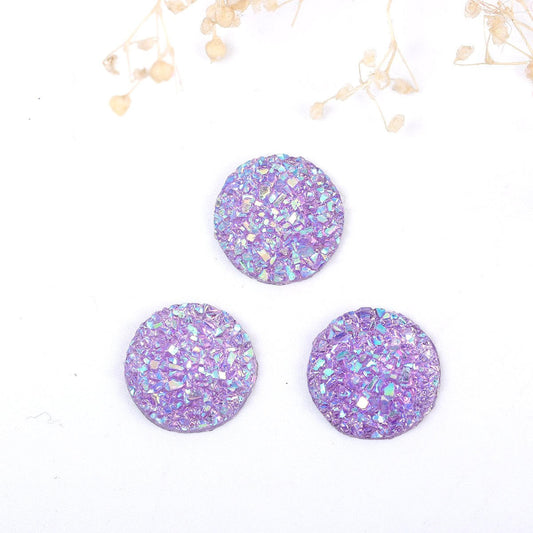 CA055 - 10 pcs Druzy Resin Embellishment Cabochons Purple Lavender - 12mm - Dome Circle