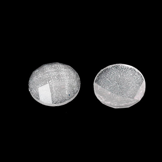 CA254 - 10 pcs Resin Embellishment Cabochons White Clear - 8mm - Faceted Glitter Dome Design