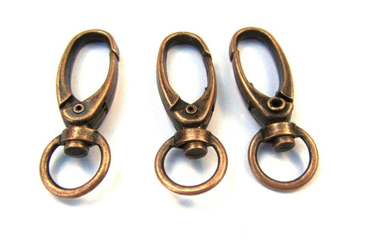 CL064C - LARGE - 30 pcs. Antique Copper Tone Lobster Swivel Clasps for Key Ring - 41 x 14mm (1 5/8 inch) - Claw Clasps