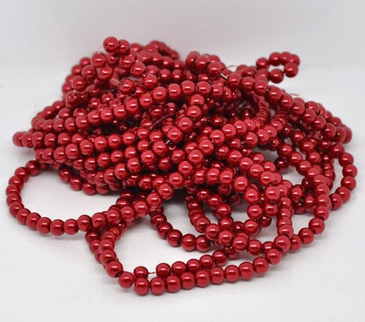 BD144 - 8mm Red Glass Pearl Imitation Round Beads - 32 inch strand - Approx. 105 beads - Hole Size: 1mm