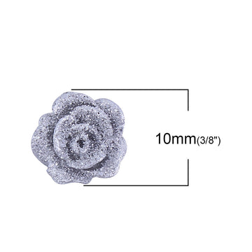 CA255 - 10 pcs Druzy Resin Embellishment Cabochons Silver - 10mm - Flower - Rose