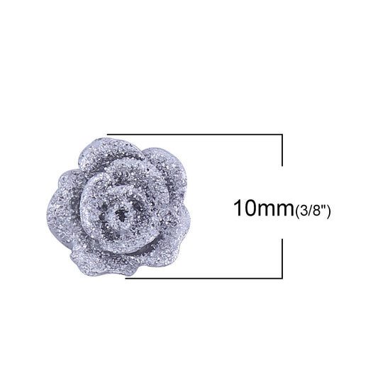CA255 - 10 pcs Druzy Resin Embellishment Cabochons Silver - 10mm - Flower - Rose