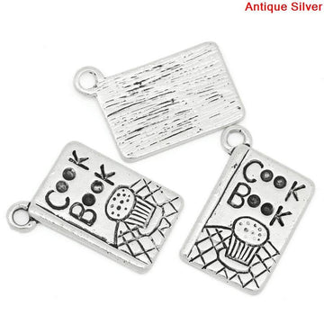P716 - 30pcs. Antique Silver "Cook Book" Recipe Charms Pendants - 20 x 14mm