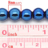 BD331 - 52 pcs. - 8mm Blue, Purple and Golden Hematite Round Beads - 15 inch strand - Hole Size: 1.6mm