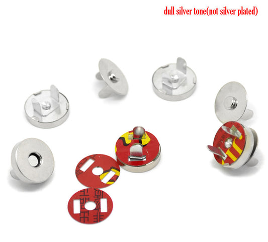BU010 - 20 sets Silver Tone Magnetic Snap Clasps - 18mm