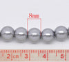 BD145 - 8mm Silver Grey Glass Pearl Imitation Round Beads - 32 inch strand - Approx. 105 beads - Hole Size: 1mm
