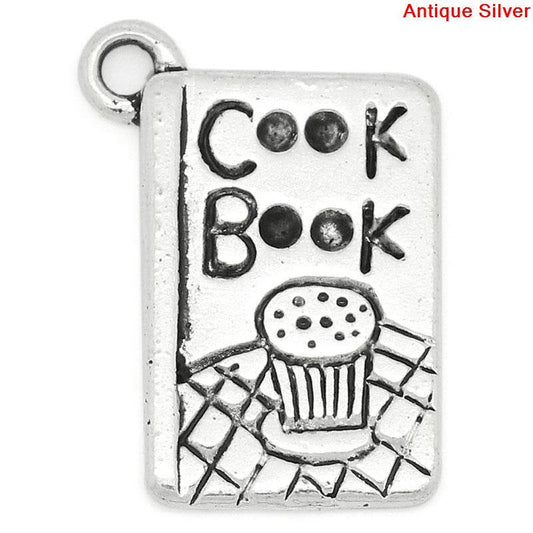 P716 - 30pcs. Antique Silver "Cook Book" Recipe Charms Pendants - 20 x 14mm