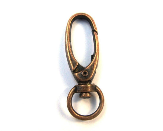 CL064C - LARGE - 30 pcs. Antique Copper Tone Lobster Swivel Clasps for Key Ring - 41 x 14mm (1 5/8 inch) - Claw Clasps
