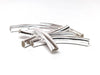 BD333 - 6 pcs. Silver Plated Metal Noodle Rectangle Oval Tube Long Curved Beads - 42mm x 6mm - Hole Size: 4.5mm x 2.5mm