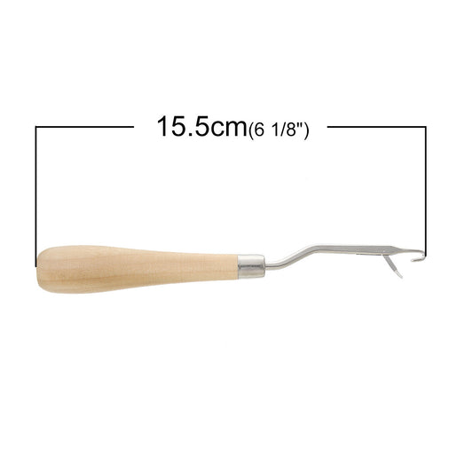 T017 - 6.1 inch - 1 pcs. Natural Wood Steel Knitting Crochet Needle Hook Tool - 6.1 in - 15.5cm x 2cm