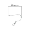 E064 - 2 pcs (1 pair) 925 Sterling Silver Earring Hooks with Spring and Ball - 18x18mm - Platinum Plated