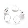 E123 - 10 pcs. Silver Plated Earring Posts Studs Settings Bezels Cabochons Tacks- 16mm Glue Pad Setting - Includes Rubber Backs!
