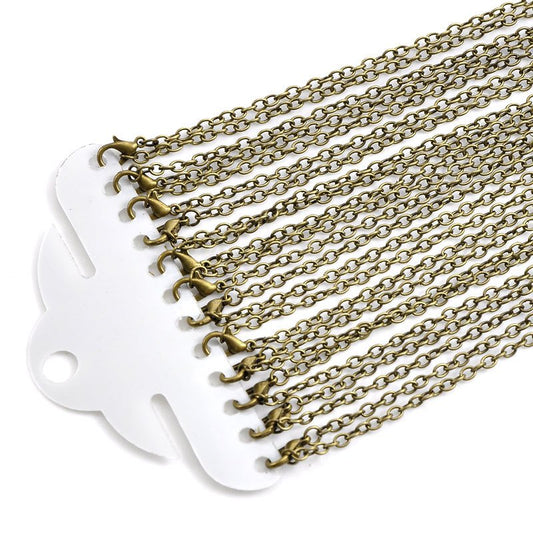 N079 - 12 pcs. Antique Bronze Cable Chain Link Necklaces 30" - (3 x 4mm Links) - Lobster Clasps - Claw Clasps