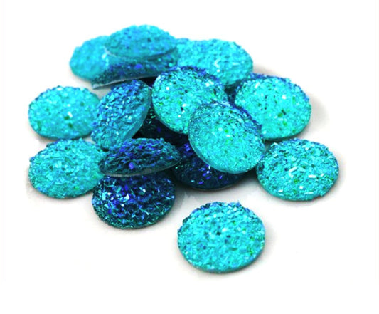 CA258 - 10 pcs Druzy Resin Embellishment Cabochons Aqua Blue Multicolor - 14mm - Dome Circle